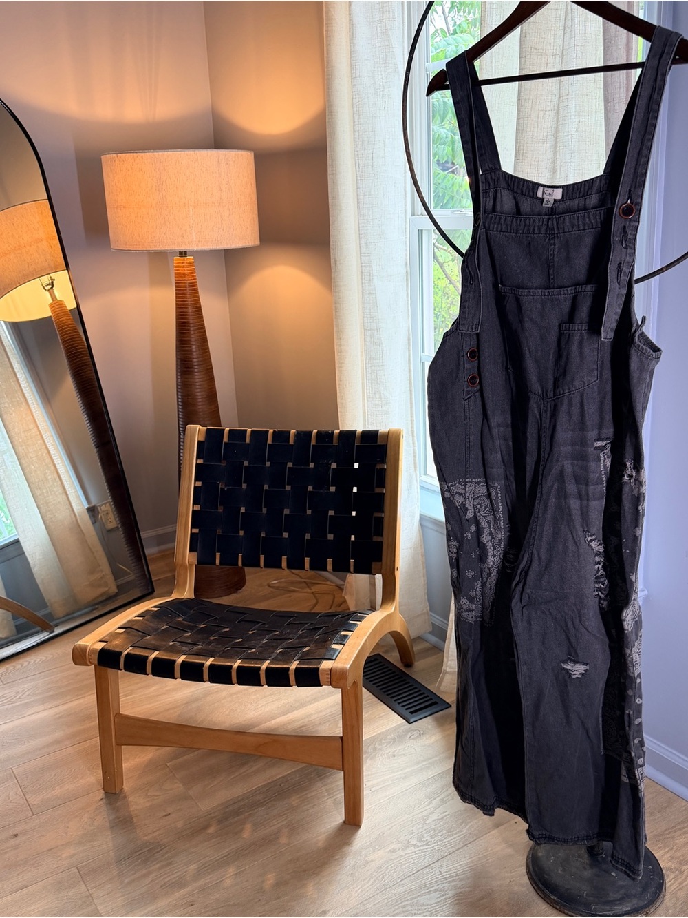 Black Distressed Bandana Denim Overalls